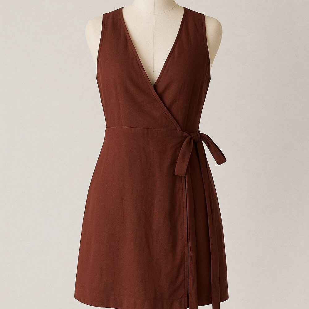 Sunday in Brooklyn Chocolate Brown Sleeveless Wrap Mini Dress